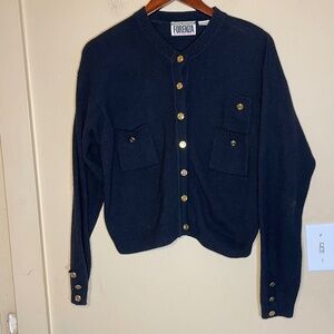 Forenza Black Sweater with Gold Accents Lambswool and Angoria Rabbit Hair